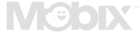 Mobix logo with a smiley face inside the letter O.
