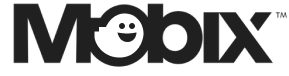 Mobix logo with a smiley face inside the letter O.