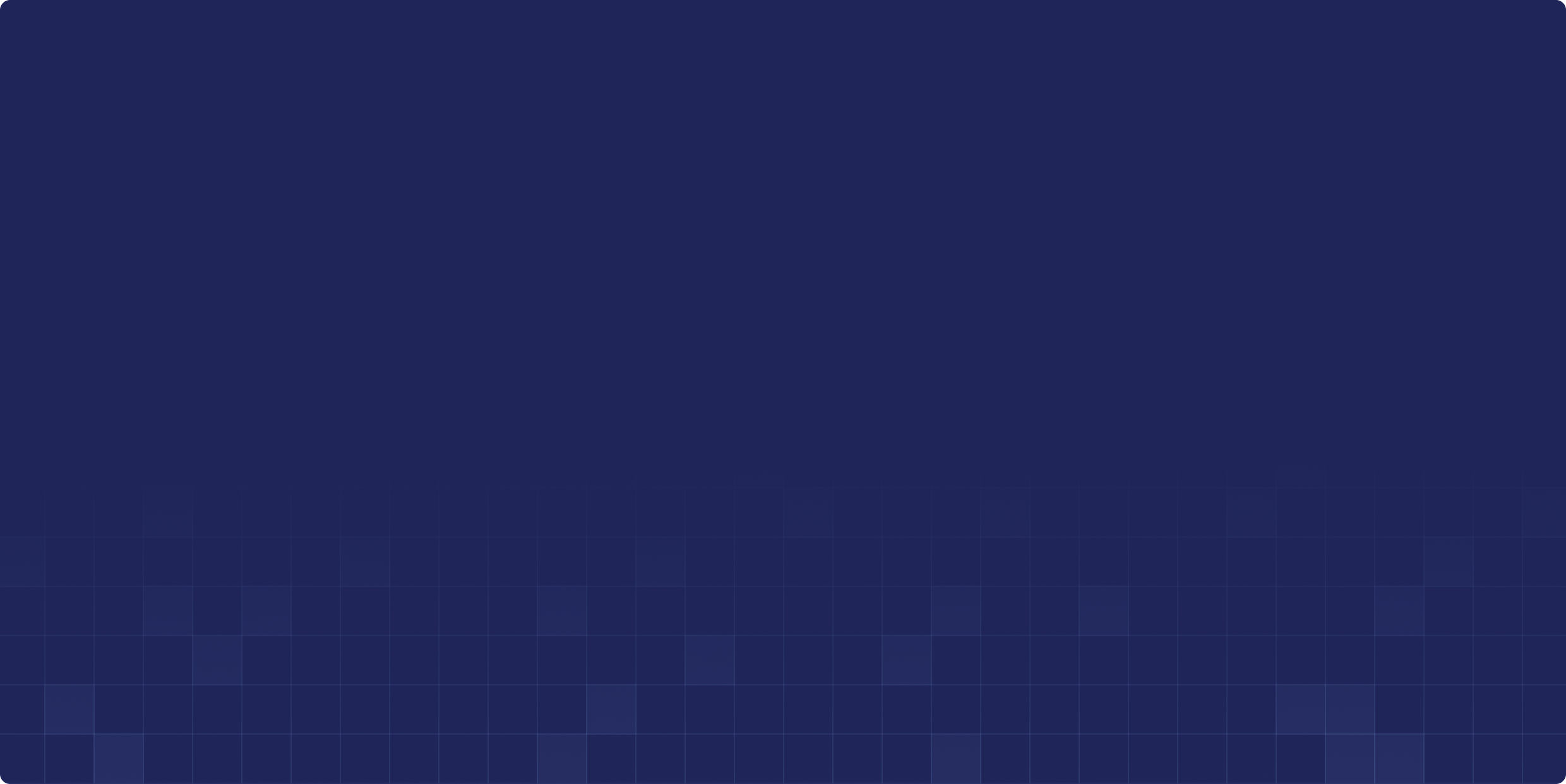Dark blue gradient background with a grid of squares fading upward.
