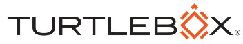 Turtlebox company logo with stylized orange geometric shape next to the text.