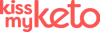 Red text logo saying 'kiss my keto' in bold lowercase letters.