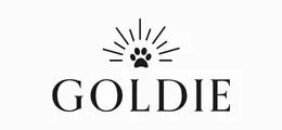 Black paw print with radiating lines above the word Goldie in capital letters.